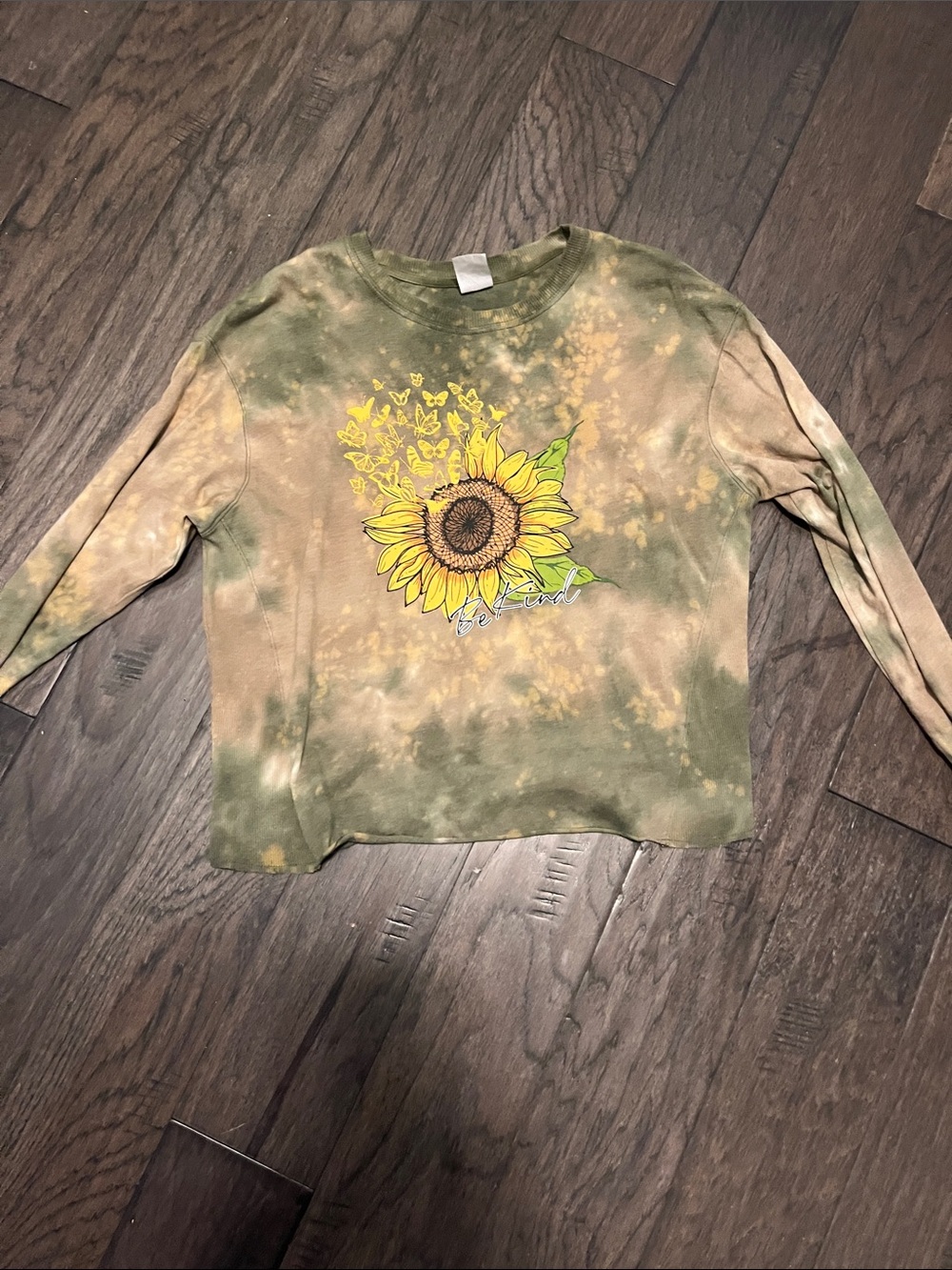 No Boundaries Olive & Mustard Butterfly Tie-Dye Crop Tee